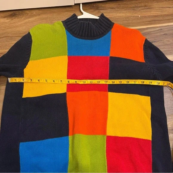 Jones New York Sport Colorblock Sweater Vintage Mock Neck Medium Bright Colorful - Picture 6 of 7